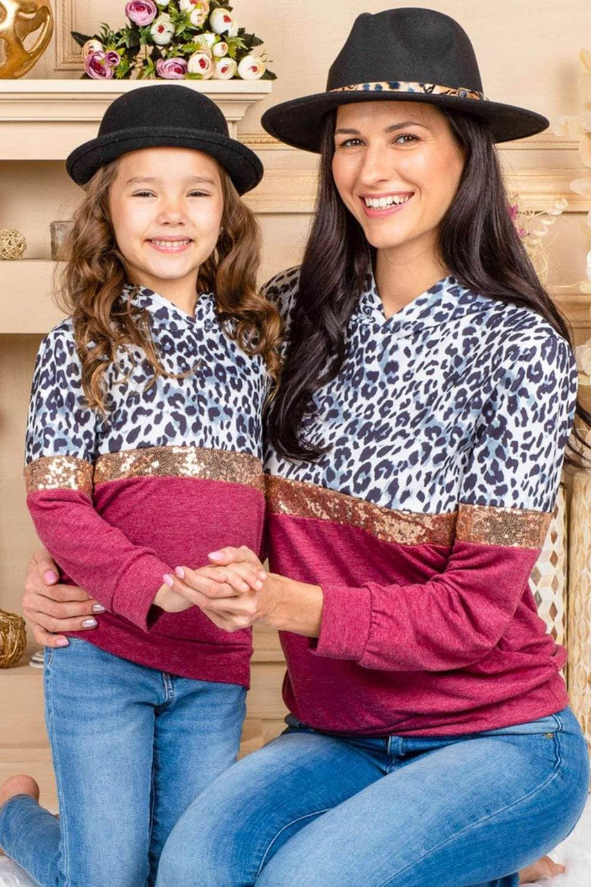 Mommy & Me Leopard Sequin Patchwork Girl's Hoodie