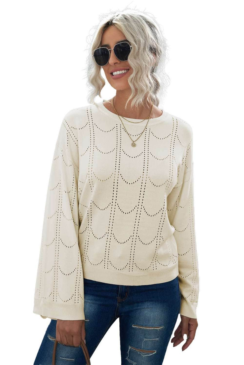 Beige Flare Sleeve Texture Knit Sweater