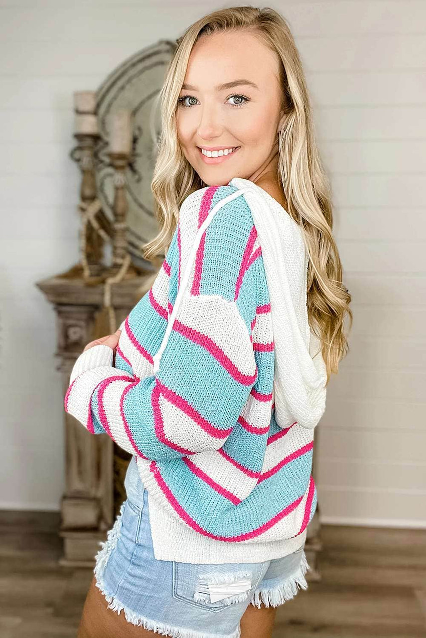 Multicolor Striped Colorblock Sweater Hoodie