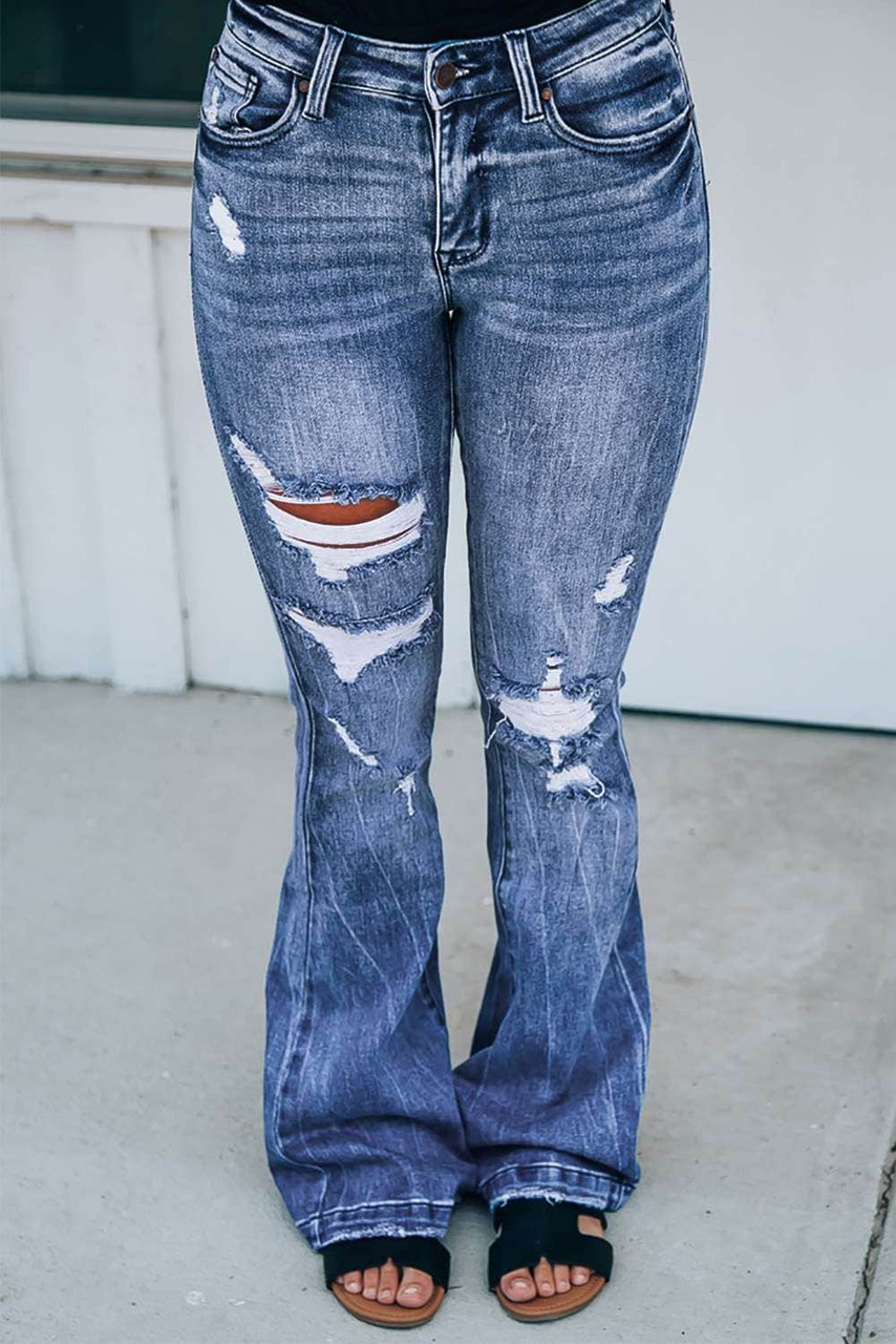 High Waist Distressed Flare Jeans