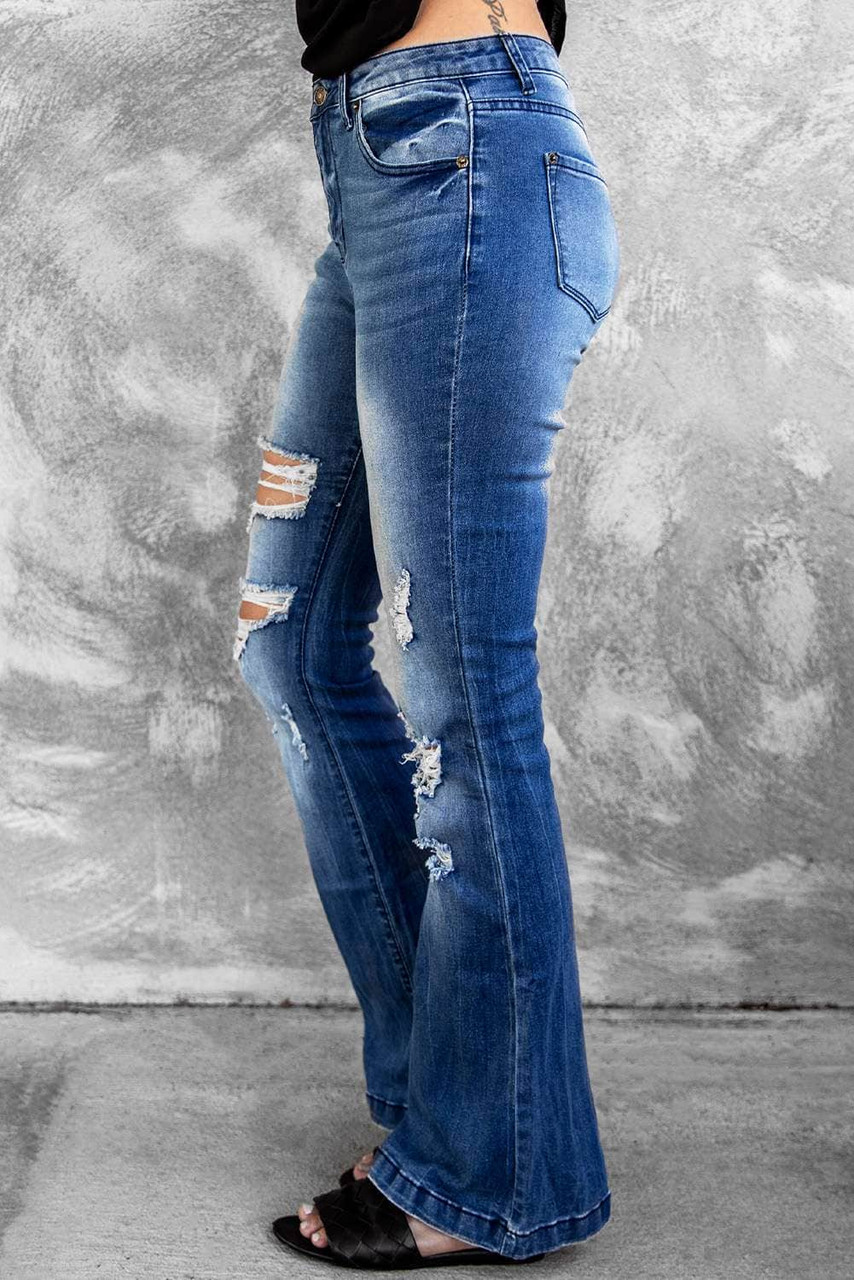 High Waist Distressed Flare Jeans