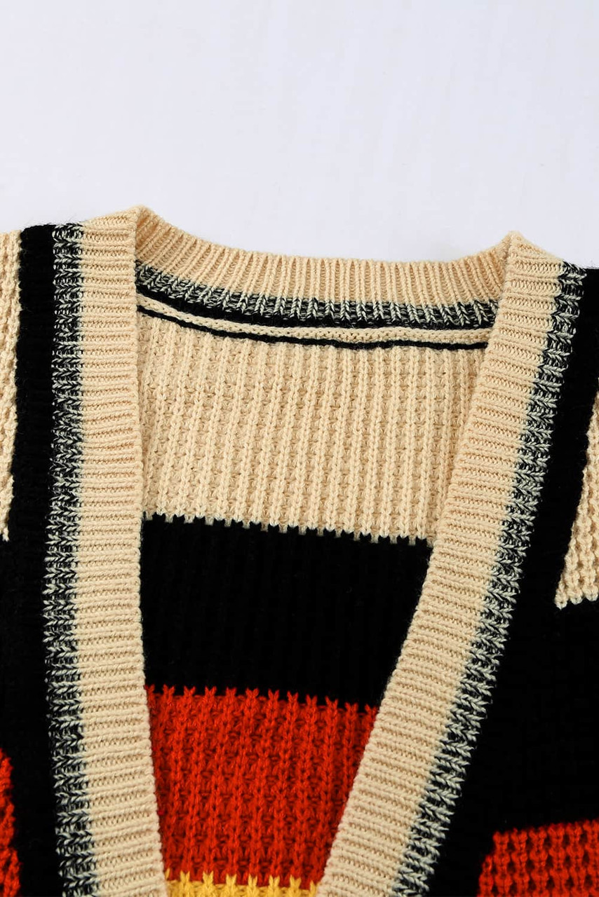 Color Block Open Front Pocket Knit Cardigan