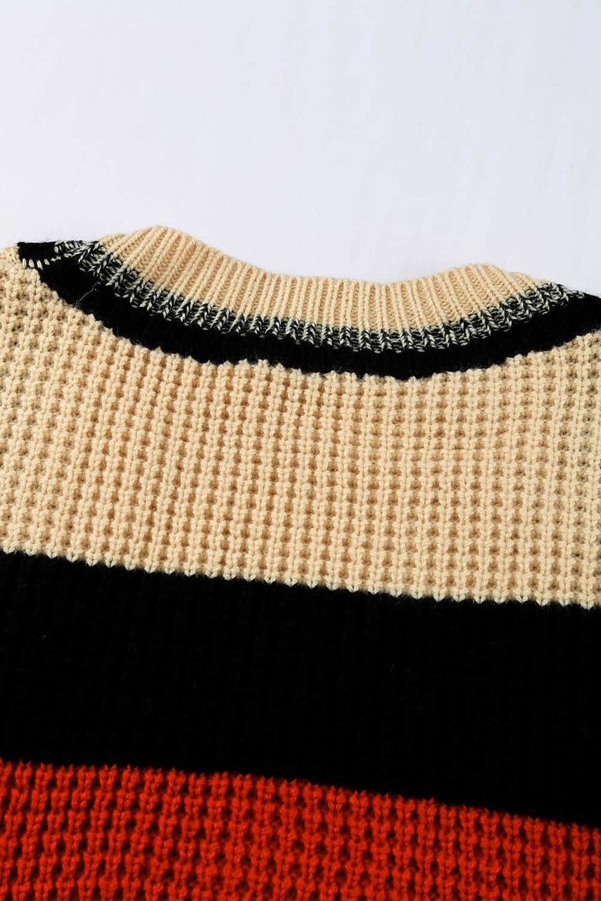 Color Block Open Front Pocket Knit Cardigan