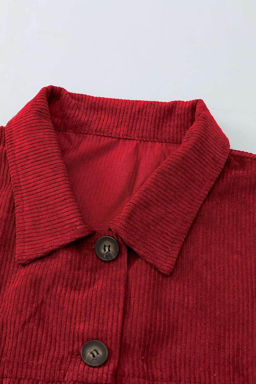 Red Corduroy Long Sleeve Button-up Shirt Coat