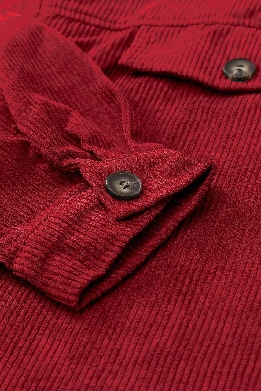 Red Corduroy Long Sleeve Button-up Shirt Coat