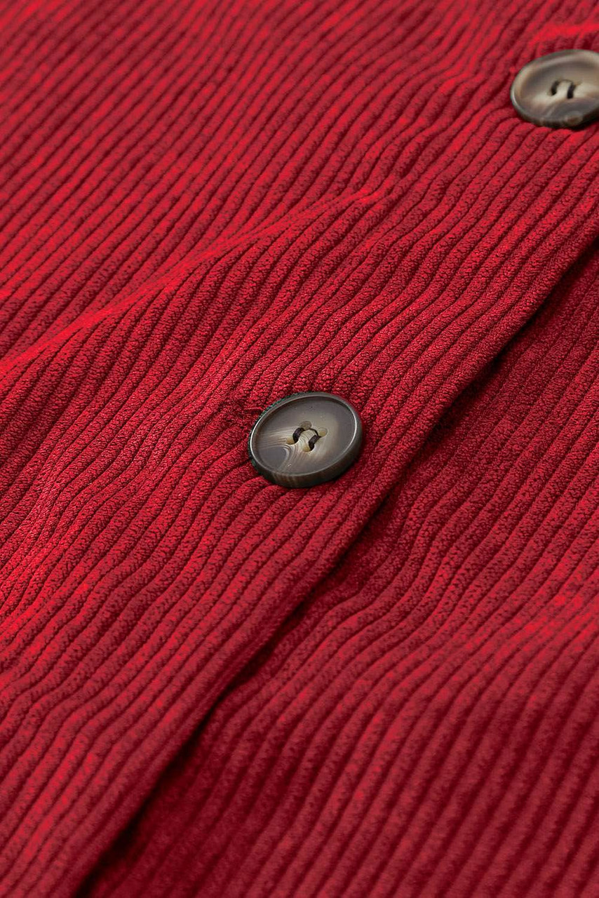 Red Corduroy Long Sleeve Button-up Shirt Coat