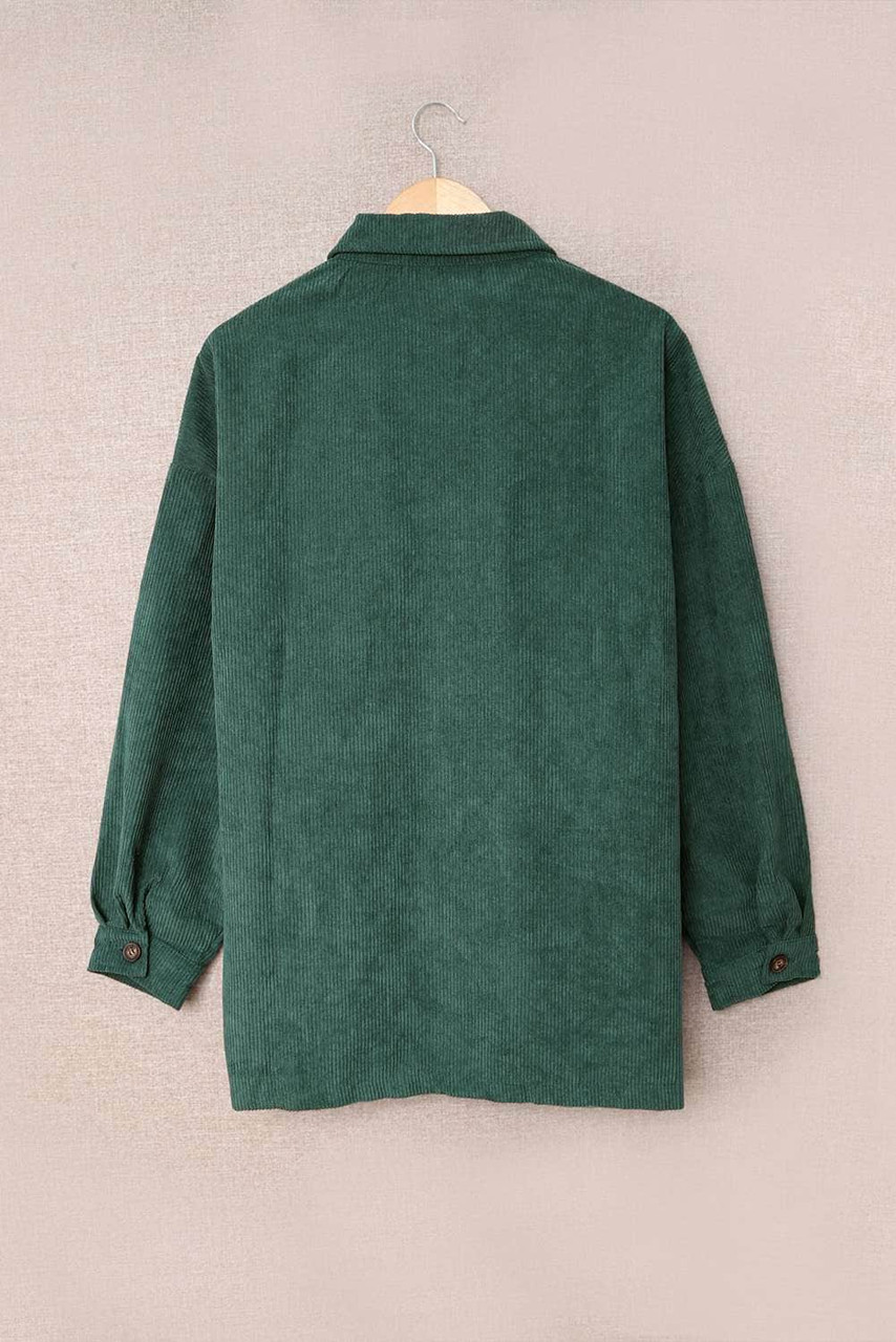 Green Corduroy Long Sleeve Button-up Shirt Coat