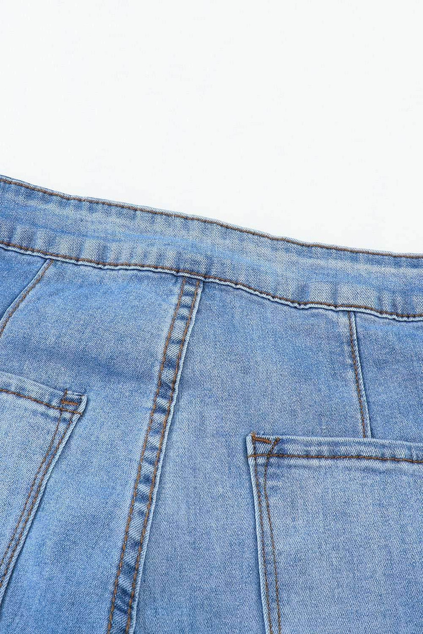 Sky Blue High Waist Raw Hem Button Ripped Flare Jeans Sky Blue High Waist Raw Hem Button Ripped Flare Jeans