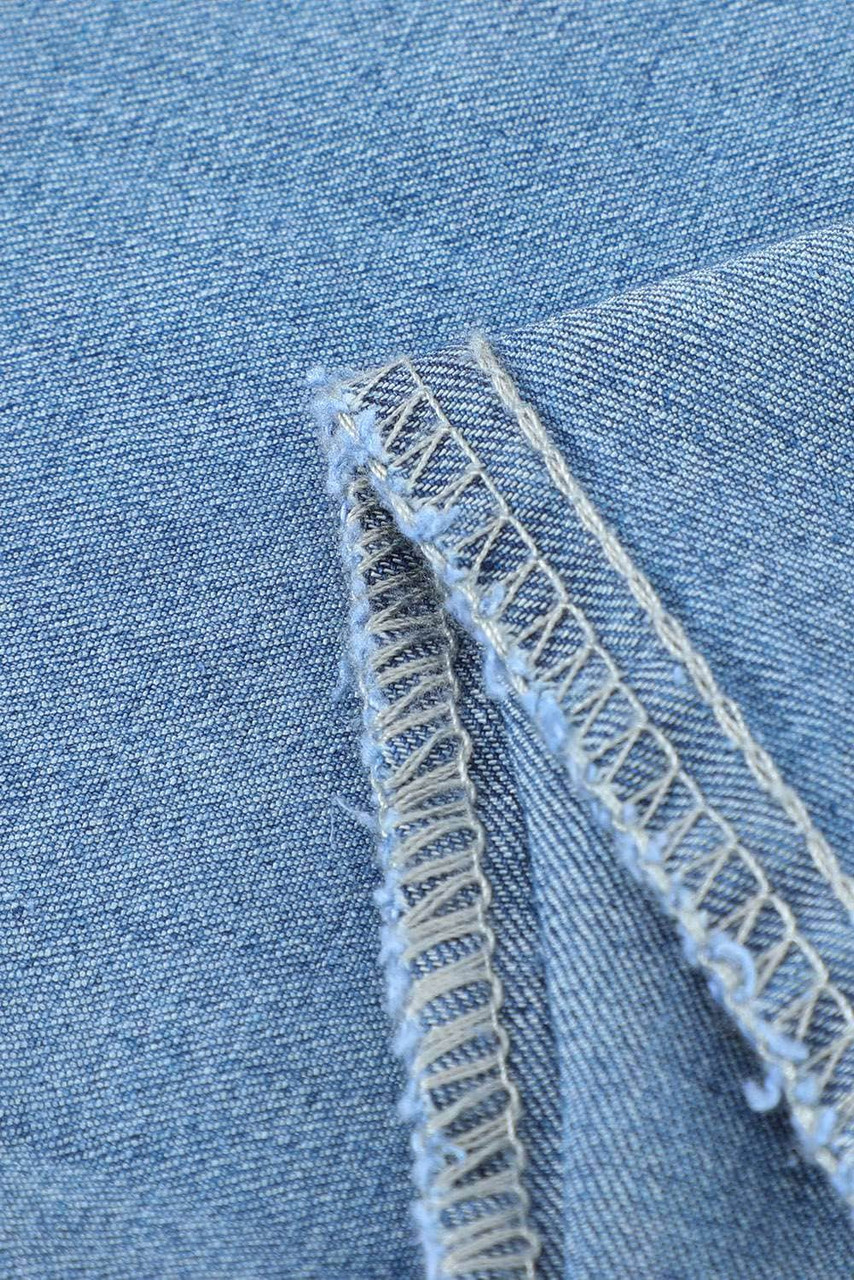 Sky Blue High Waist Raw Hem Button Ripped Flare Jeans Sky Blue High Waist Raw Hem Button Ripped Flare Jeans