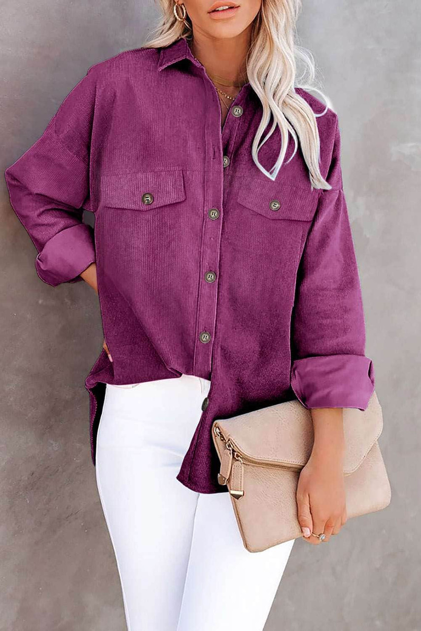 Purple Corduroy Long Sleeve Button-up Shirt Coat