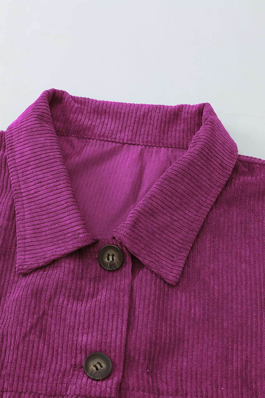 Purple Corduroy Long Sleeve Button-up Shirt Coat