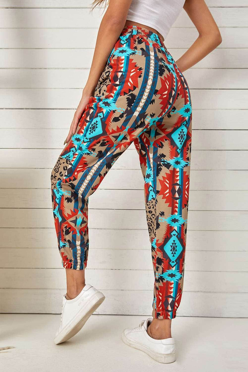 Aztec Leopard Patchwork High Waist Slim-fit Pants