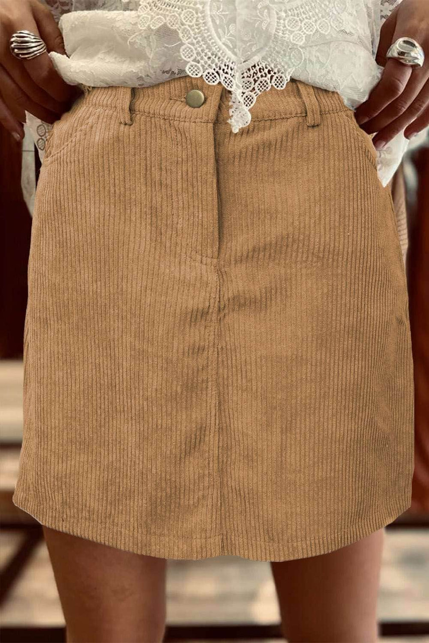 High Waist Corduroy Mini Skirt with Pockets