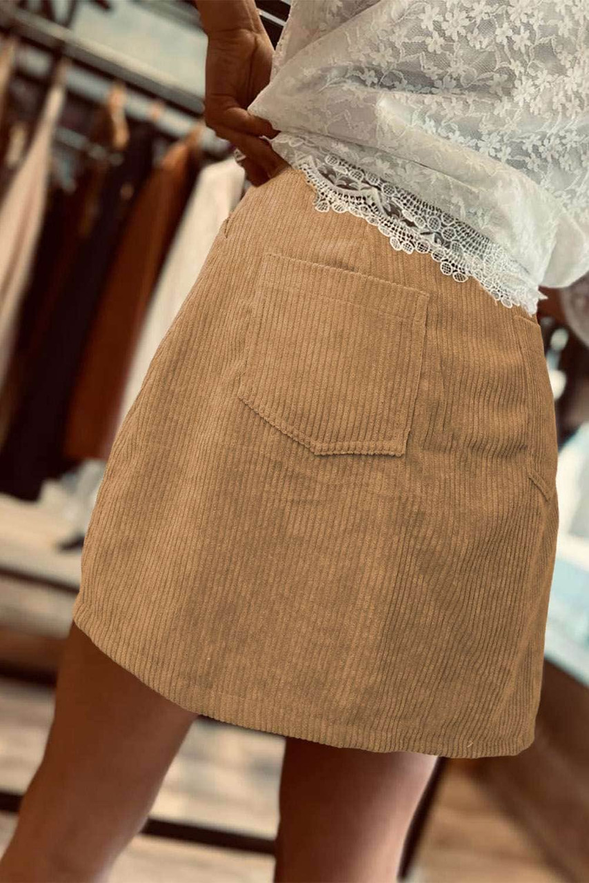 High Waist Corduroy Mini Skirt with Pockets