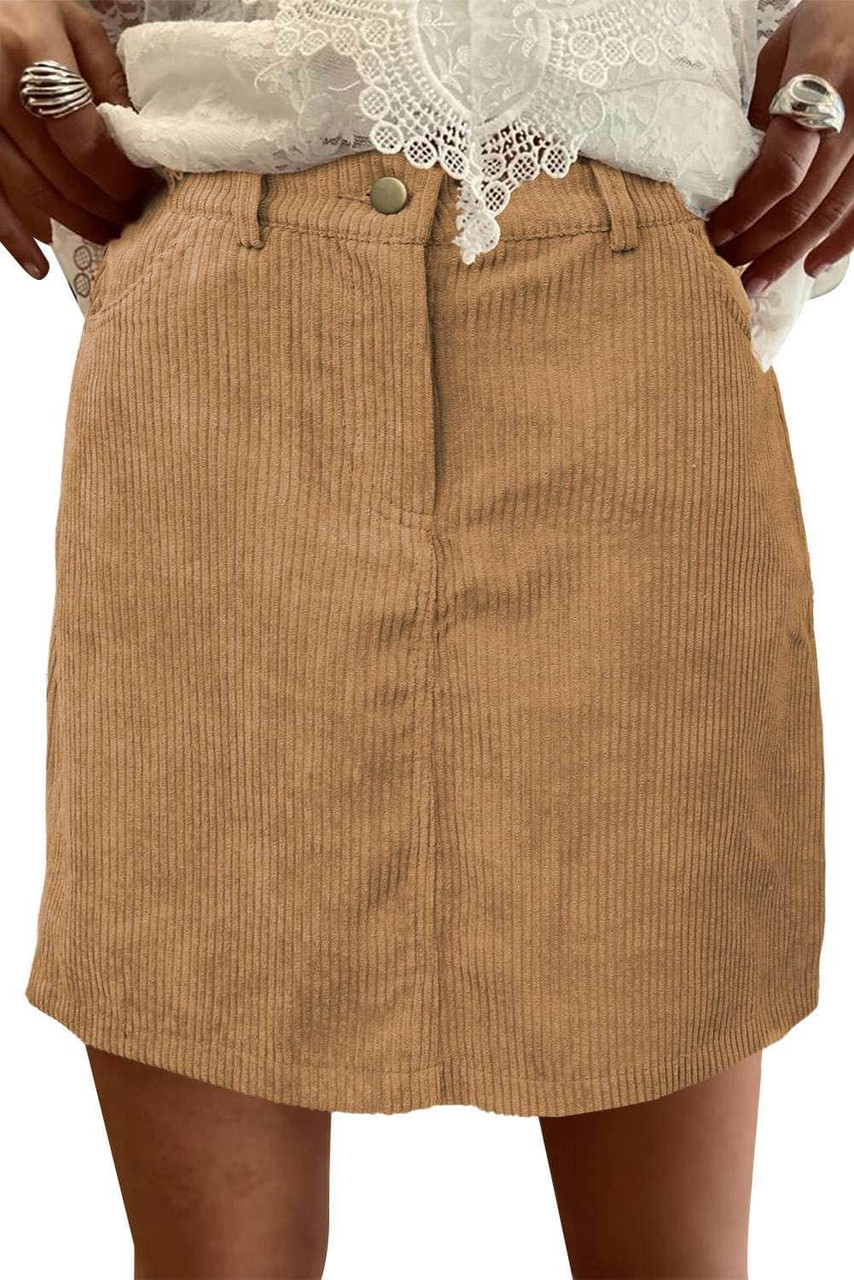 High Waist Corduroy Mini Skirt with Pockets