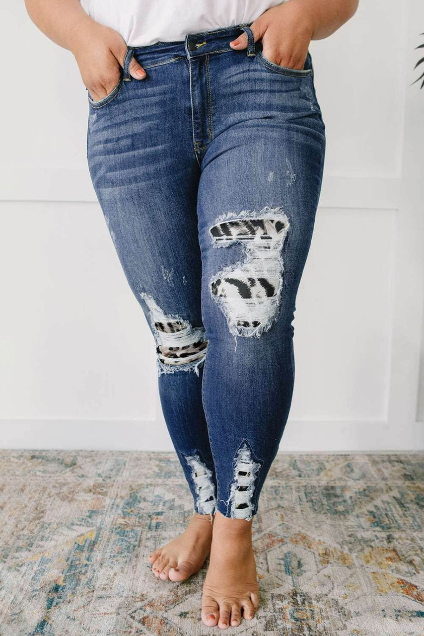 Animal Inner Patches Ripped Plus Size Jeans