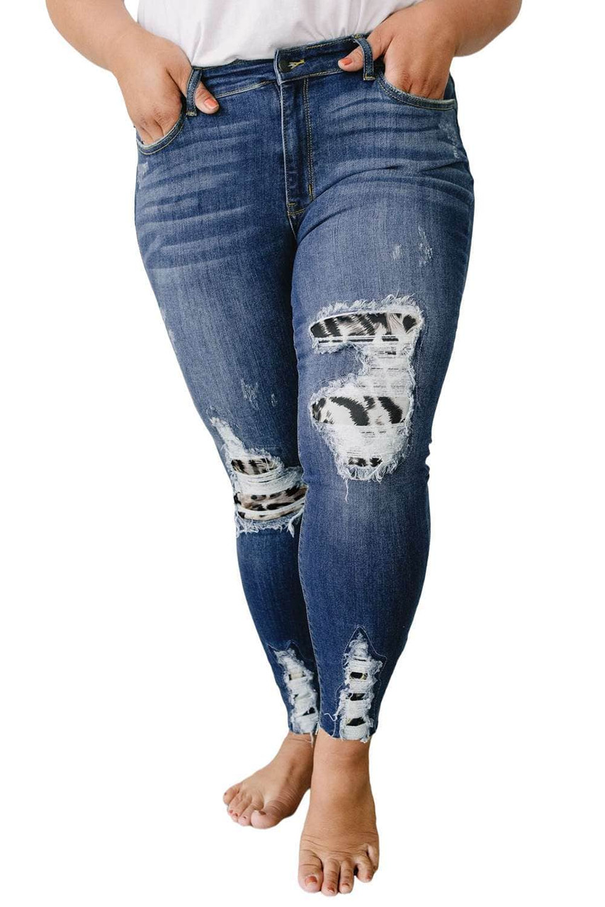 Animal Inner Patches Ripped Plus Size Jeans