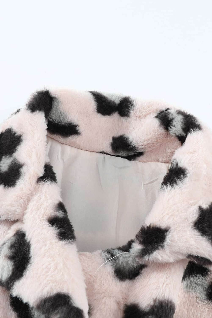 White Plush Fur Leopard Coat