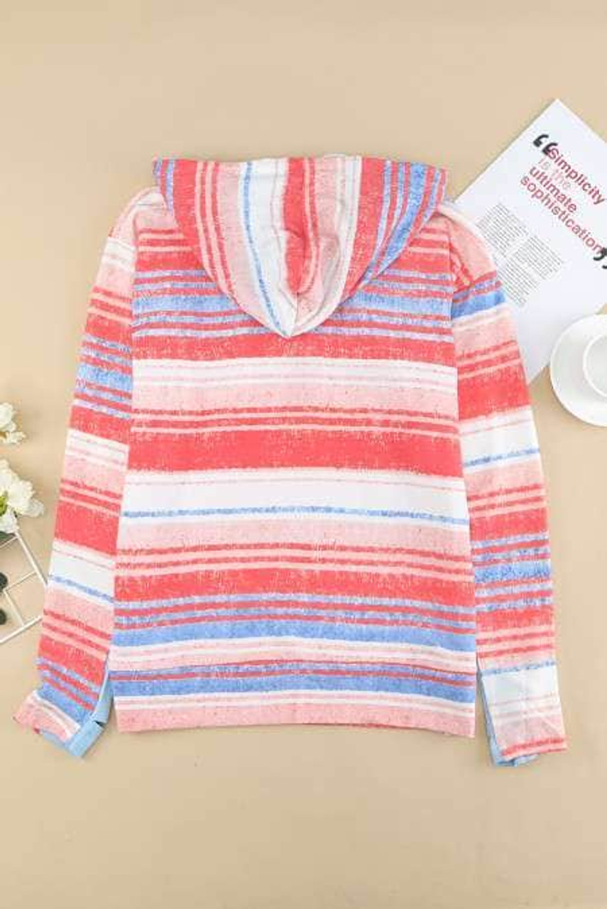 Multicolor Stripe Print Zipper Hoodie