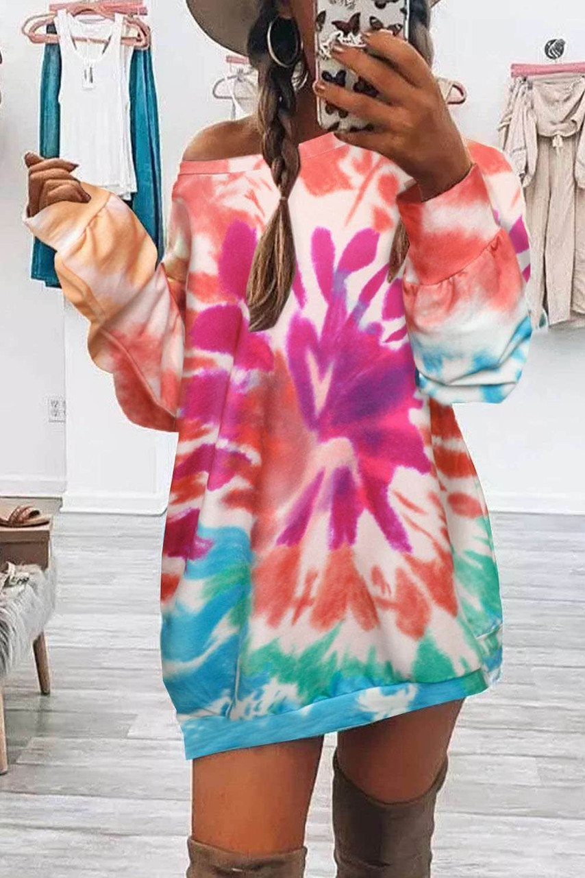 Tie-dyed Print Pullover Sweatshirt Dress