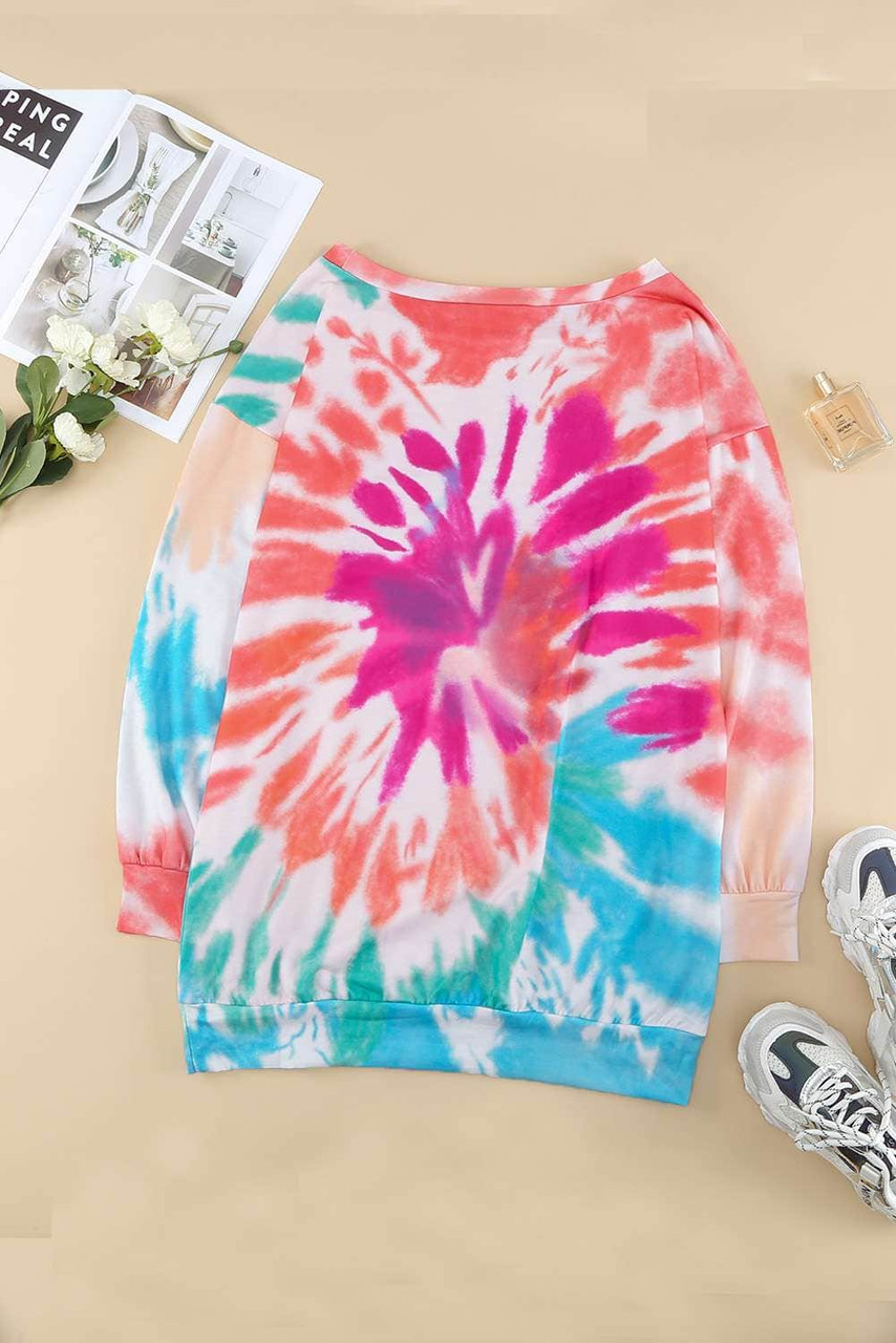 Tie-dyed Print Pullover Sweatshirt Dress