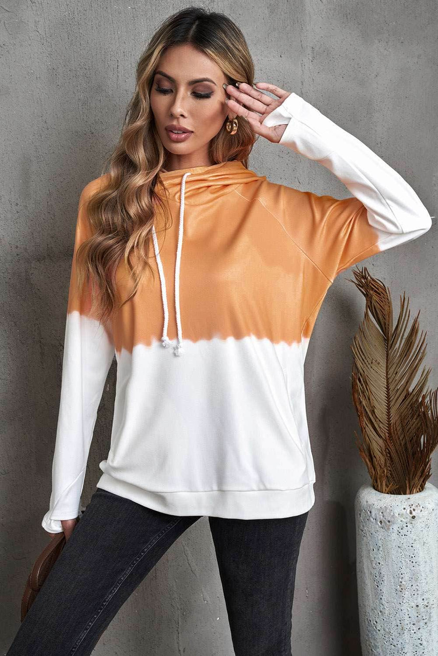 Yellow Colorblock Drawstring Zipper Hoodie with Pockets