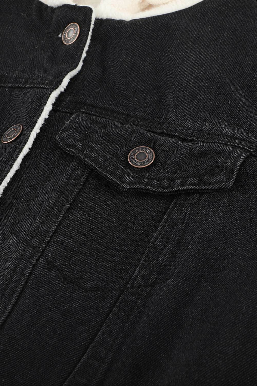 Black Sherpa Denim Splicing Buttoned Jacket
