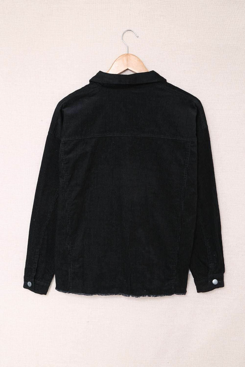 Black Corduroy Pocket Buttoned Jacket