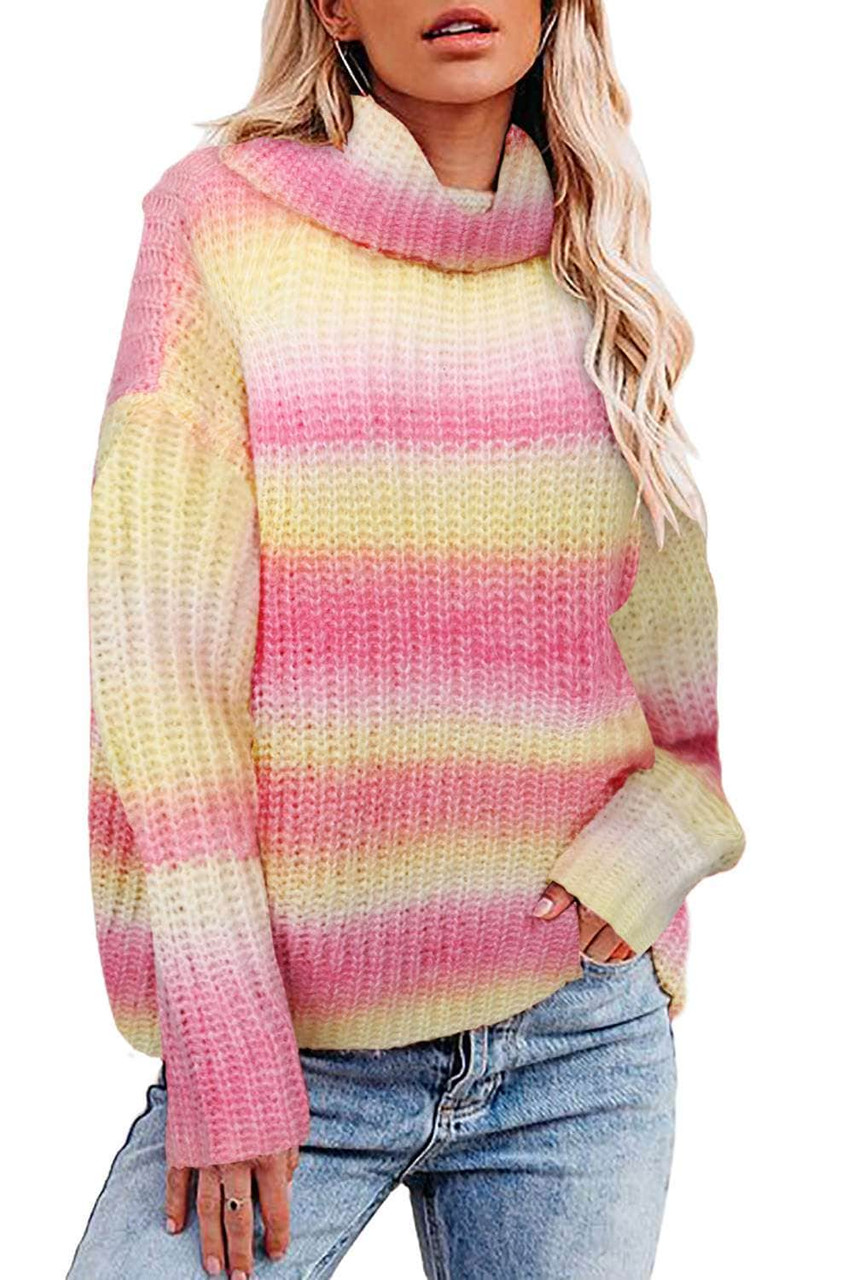 Cowl Neck Ombre Knit Sweater Cowl Neck Ombre Knit Sweater