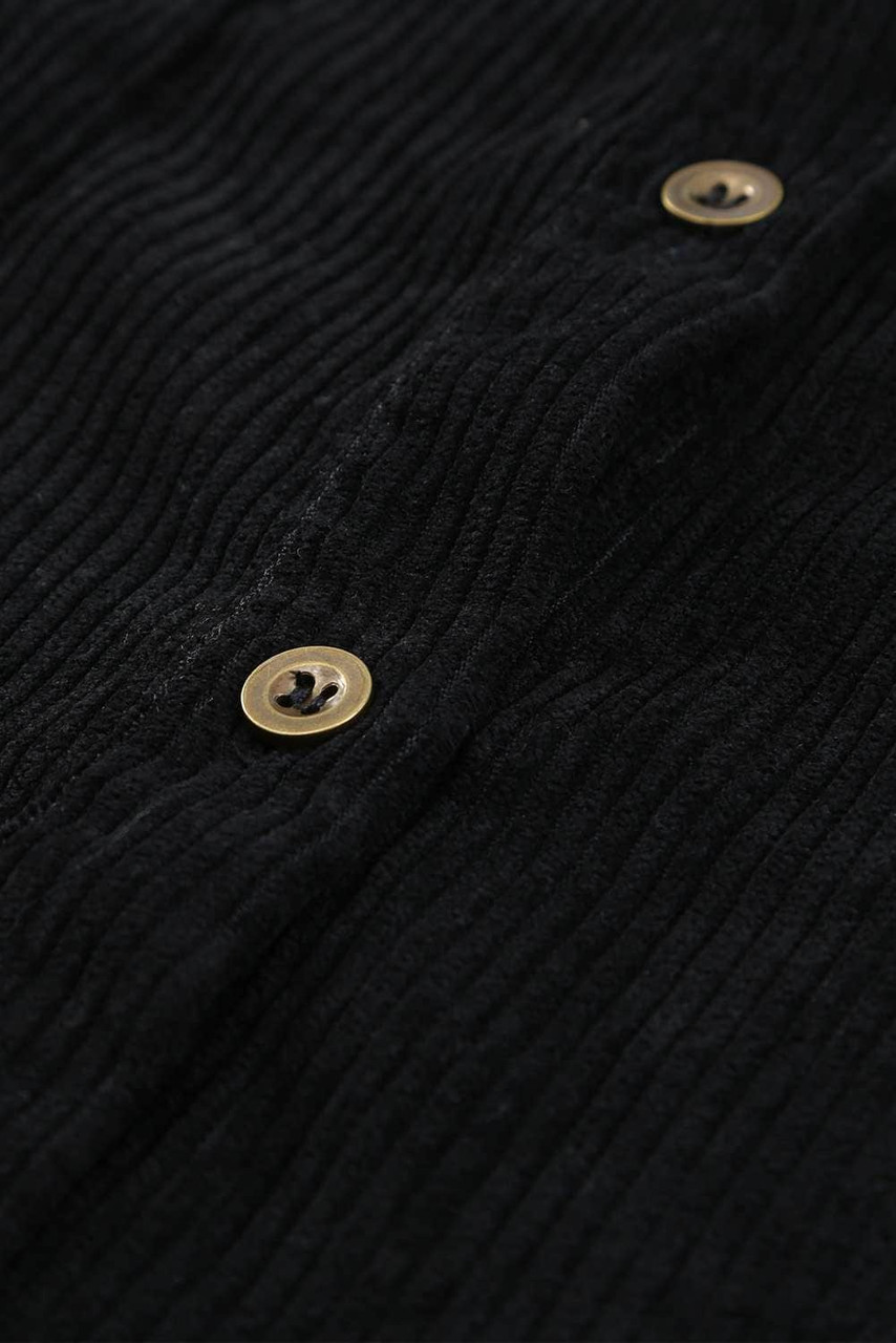 Black Rivet Corduroy Buttoned Long Sleeve Shirt with Pockets