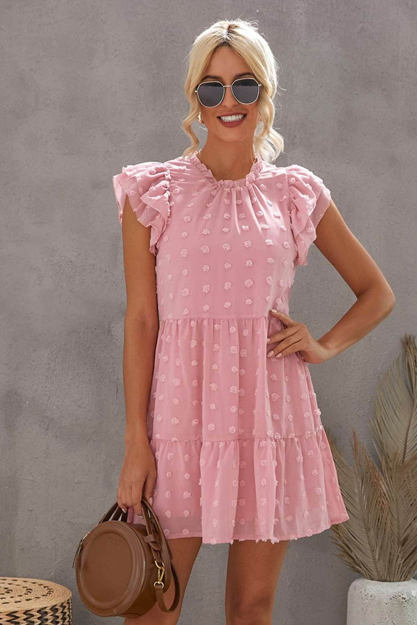 Pink Swiss Dot Layered Mini Dress