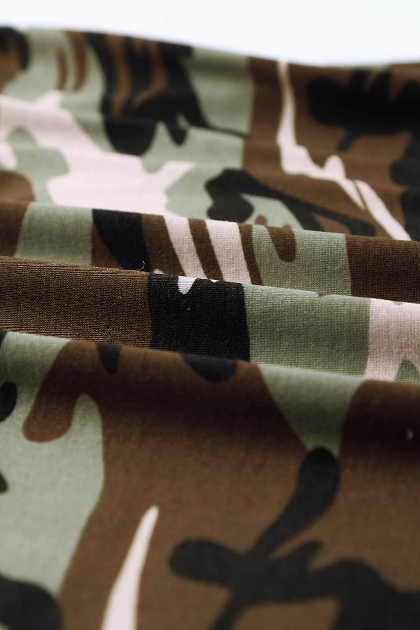 Black Women's Casual Camo Printed Splicing Pullover Pocket Blouse