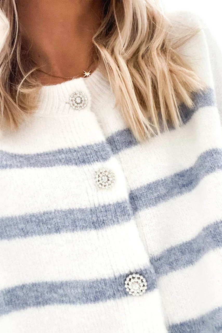 Striped Print Buttoned Sweater Cardigan Striped Print Buttoned Sweater Cardigan