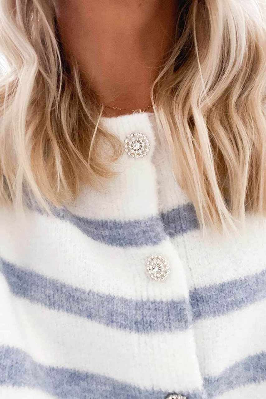 Striped Print Buttoned Sweater Cardigan Striped Print Buttoned Sweater Cardigan