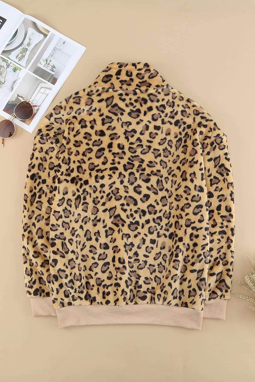 Zip Neck Leopard Fleece Sweatshirt