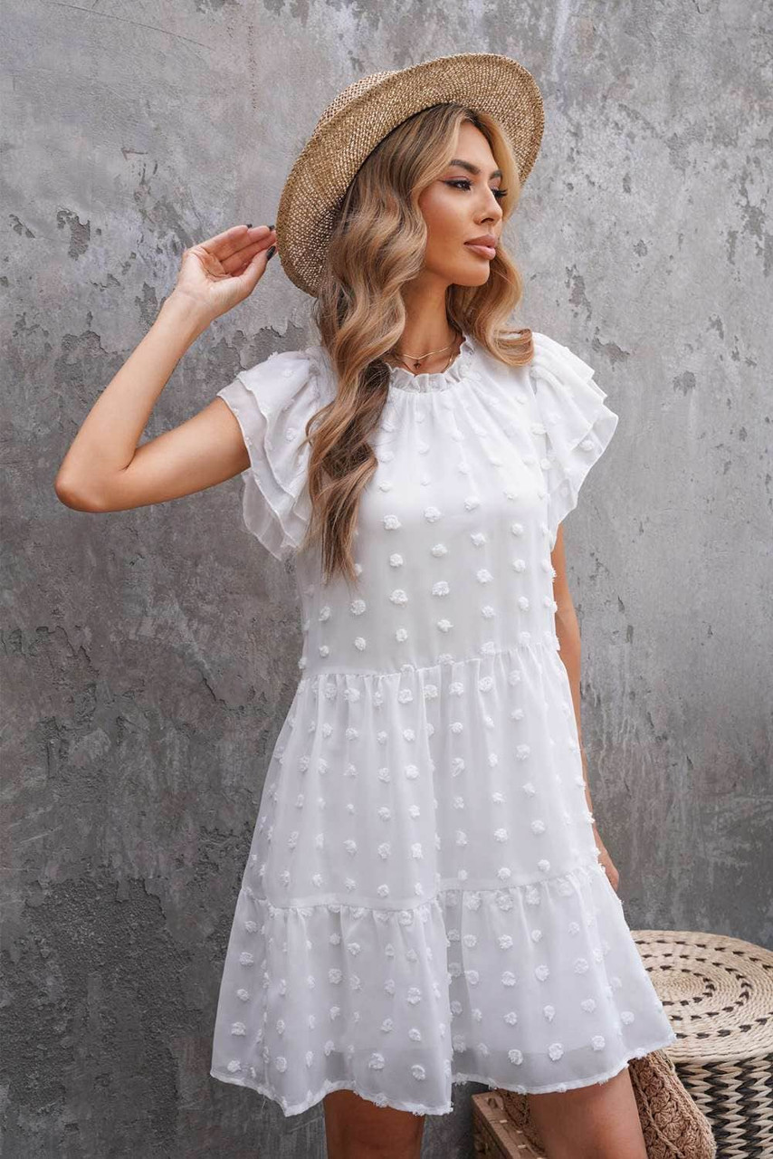 White Swiss Dot Layered Mini Dress