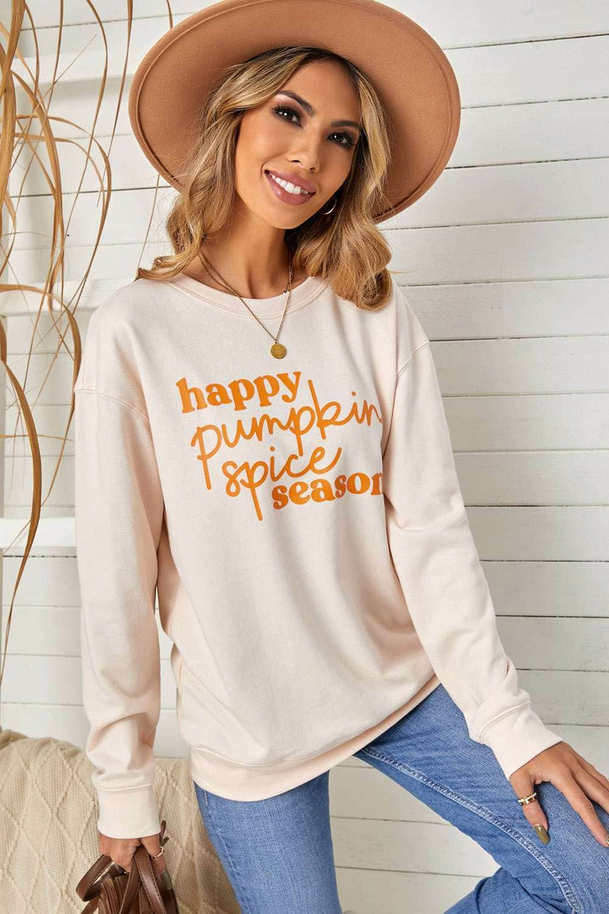 Beige Letter Print Pullover Graphic Sweatshirt