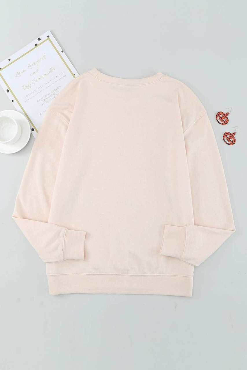 Beige Letter Print Pullover Graphic Sweatshirt