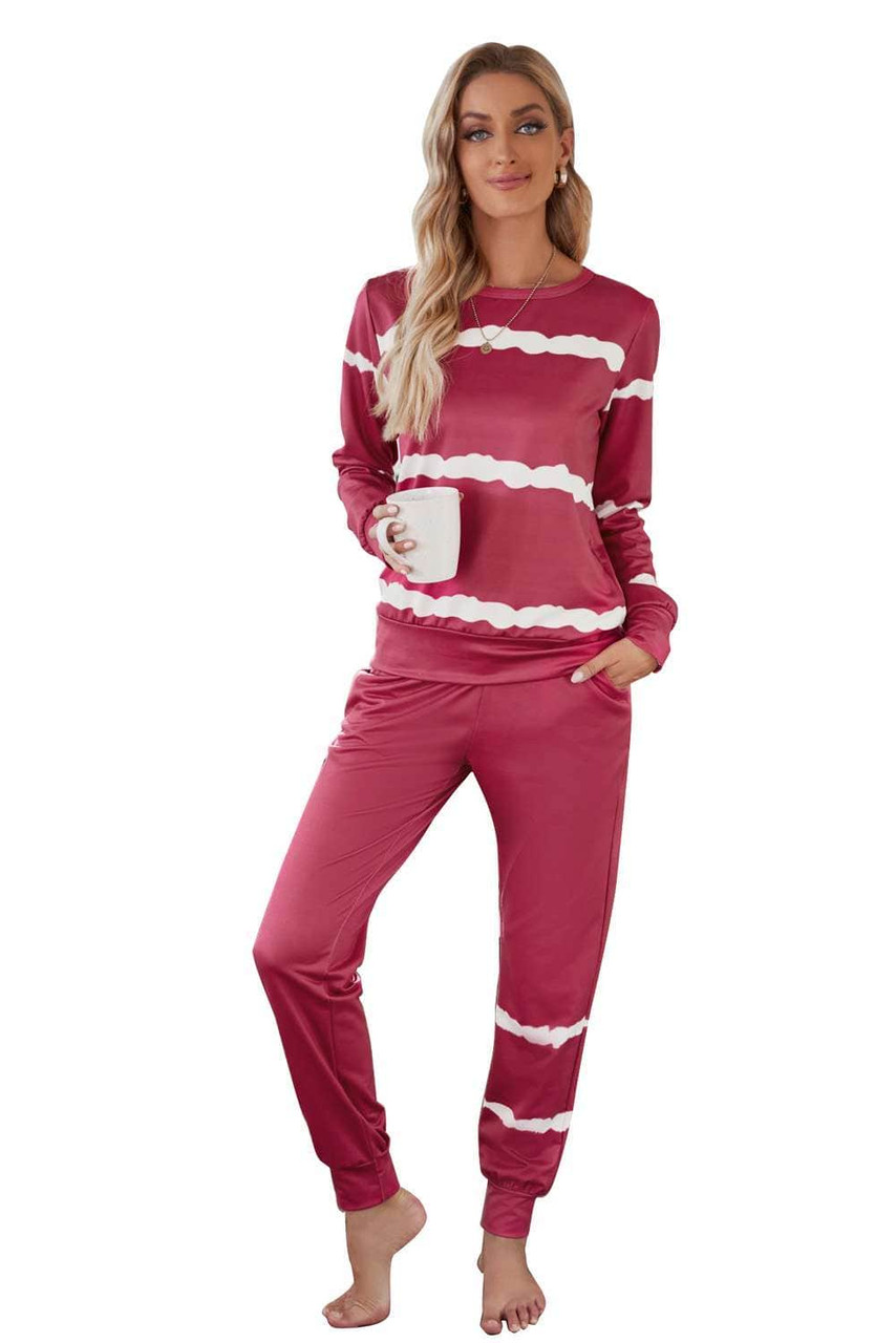 Red Stripes Long Sleeves and Joggers Lounge Set