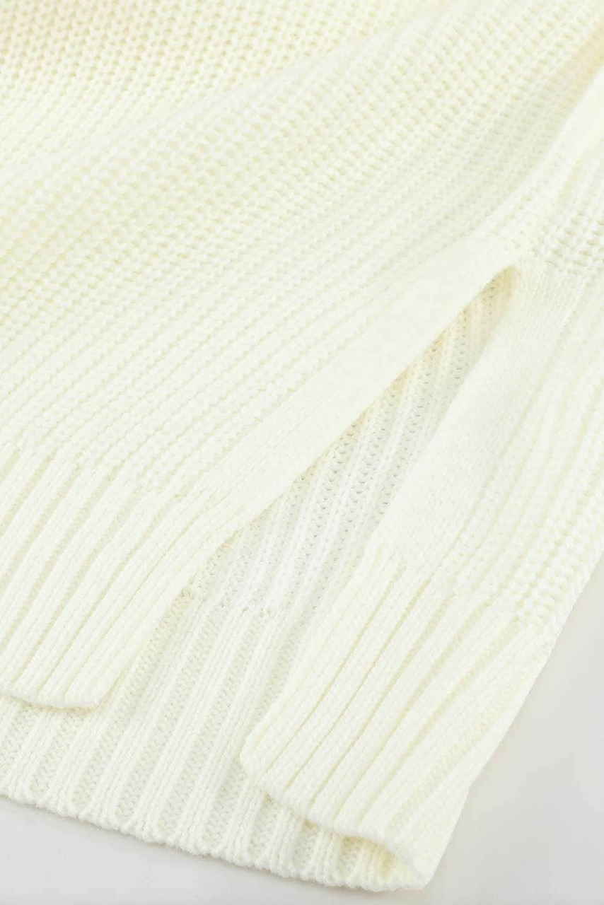 White Plain Turtleneck Sweater Dress with Slits White Plain Turtleneck Sweater Dress with Slits