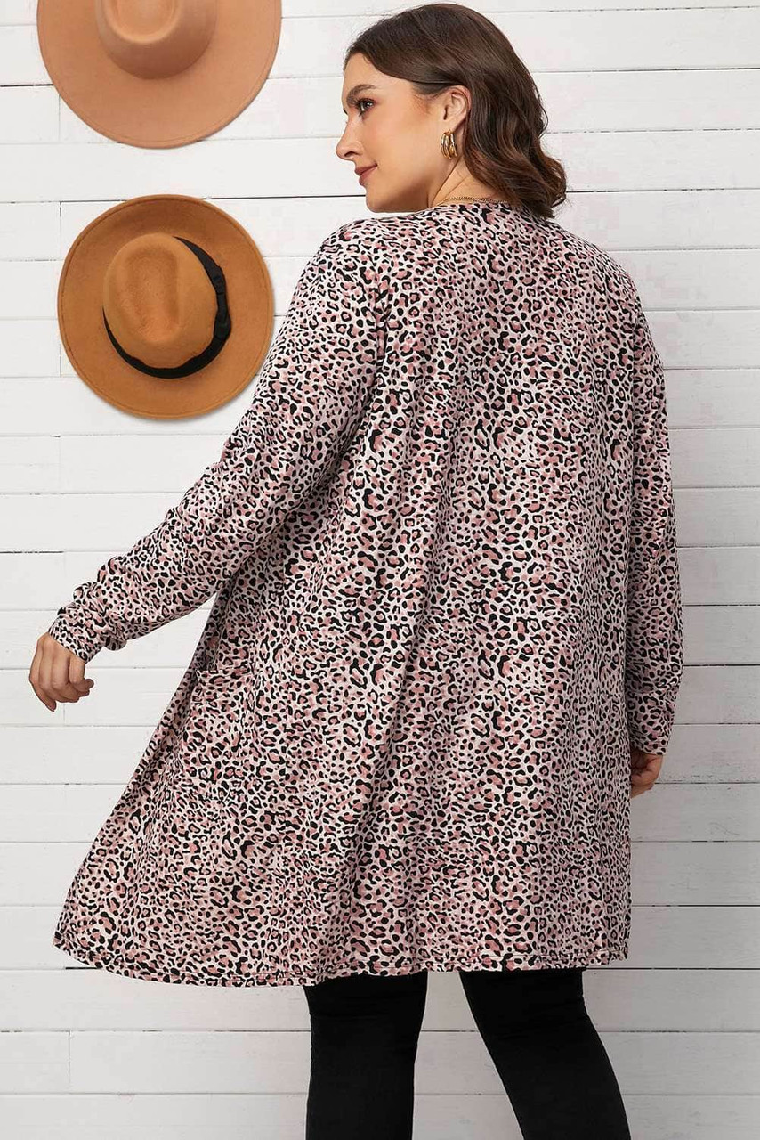 Leopard Print Open Front Plus Size Cardigan