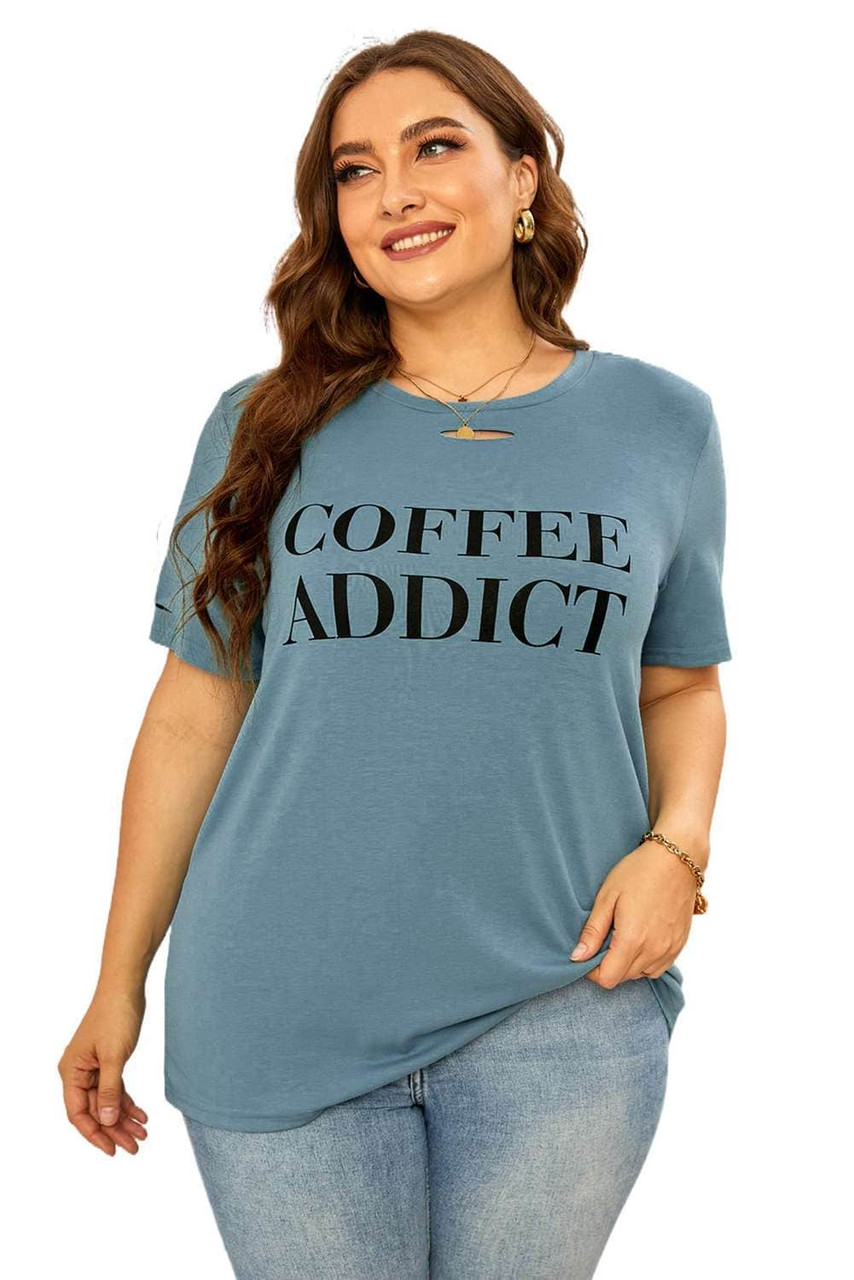 COFFEE ADDICT Graphic Ripped Plus Size Tee