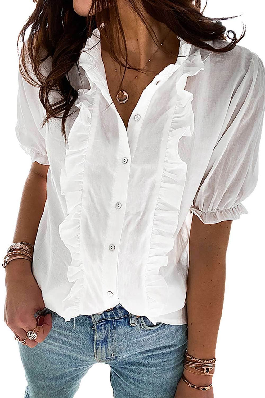 White Ruffled Button Down Shirt