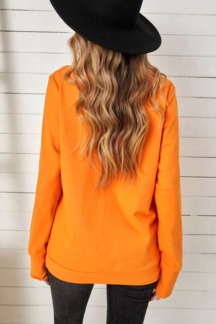 Orange Halloween Leopard Pumpkin Print Pullover Sweatshirt