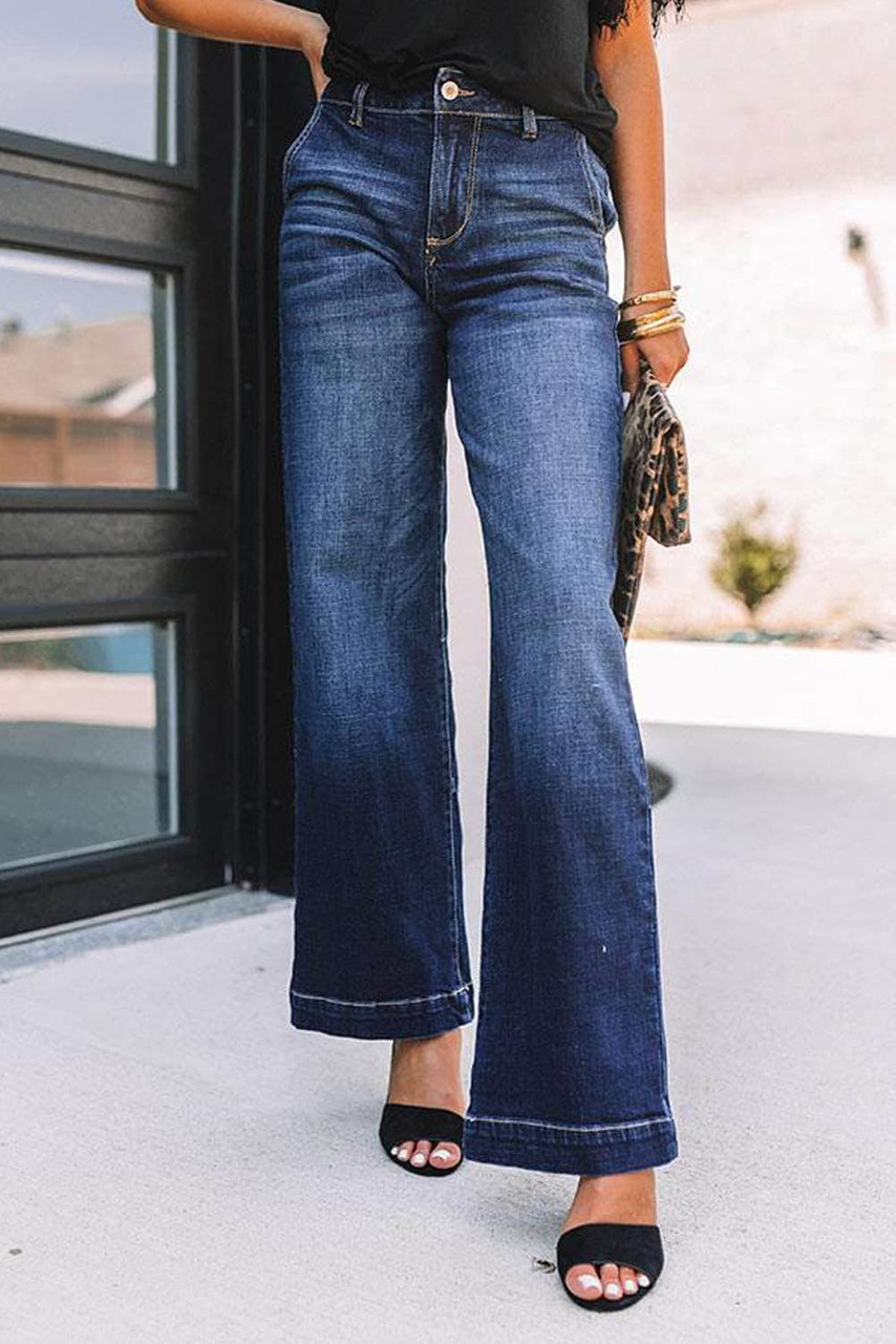 Blue Wide Leg High Rise Jeans