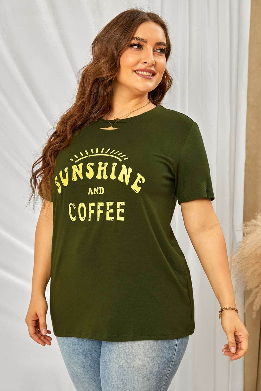 SUNSHINE AND COFFEE Graphic Ripped Plus Size Tee