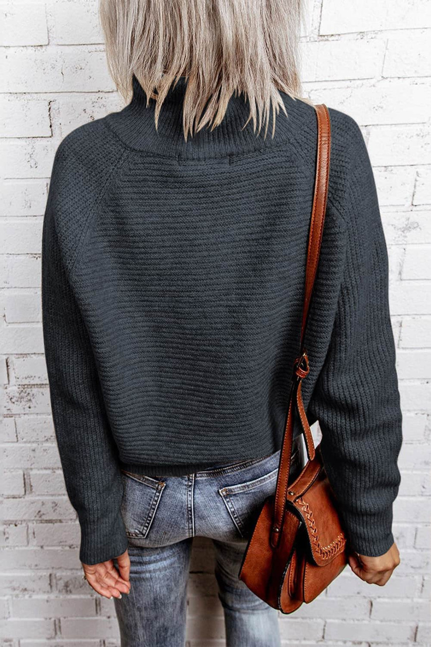 Gray Zip Knitted High Neck Sweater