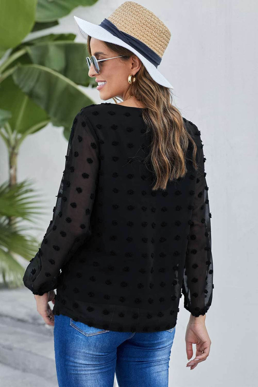 Black Swiss Dot Long Puff Sleeve Top Black Swiss Dot Long Puff Sleeve Top