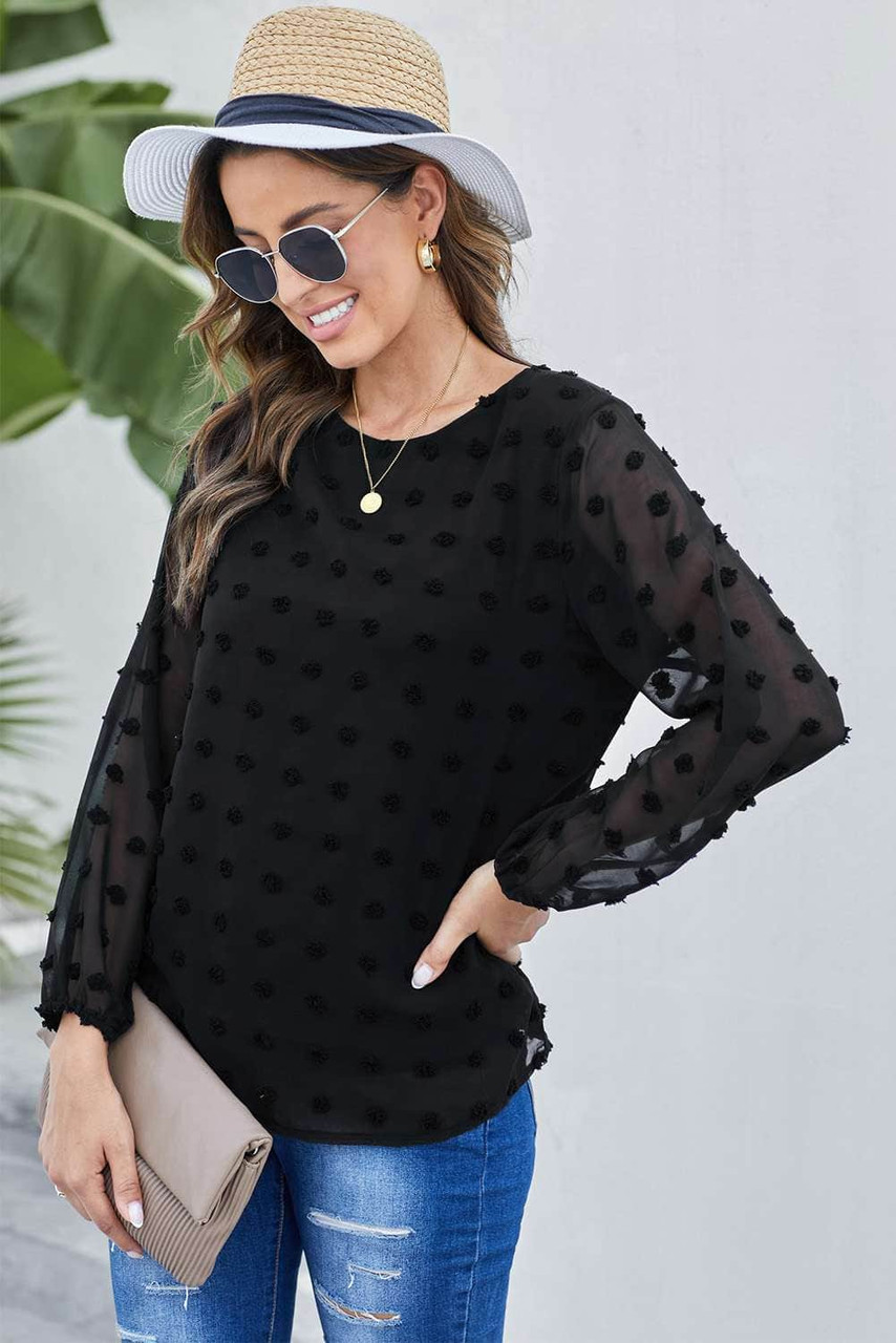 Black Swiss Dot Long Puff Sleeve Top Black Swiss Dot Long Puff Sleeve Top