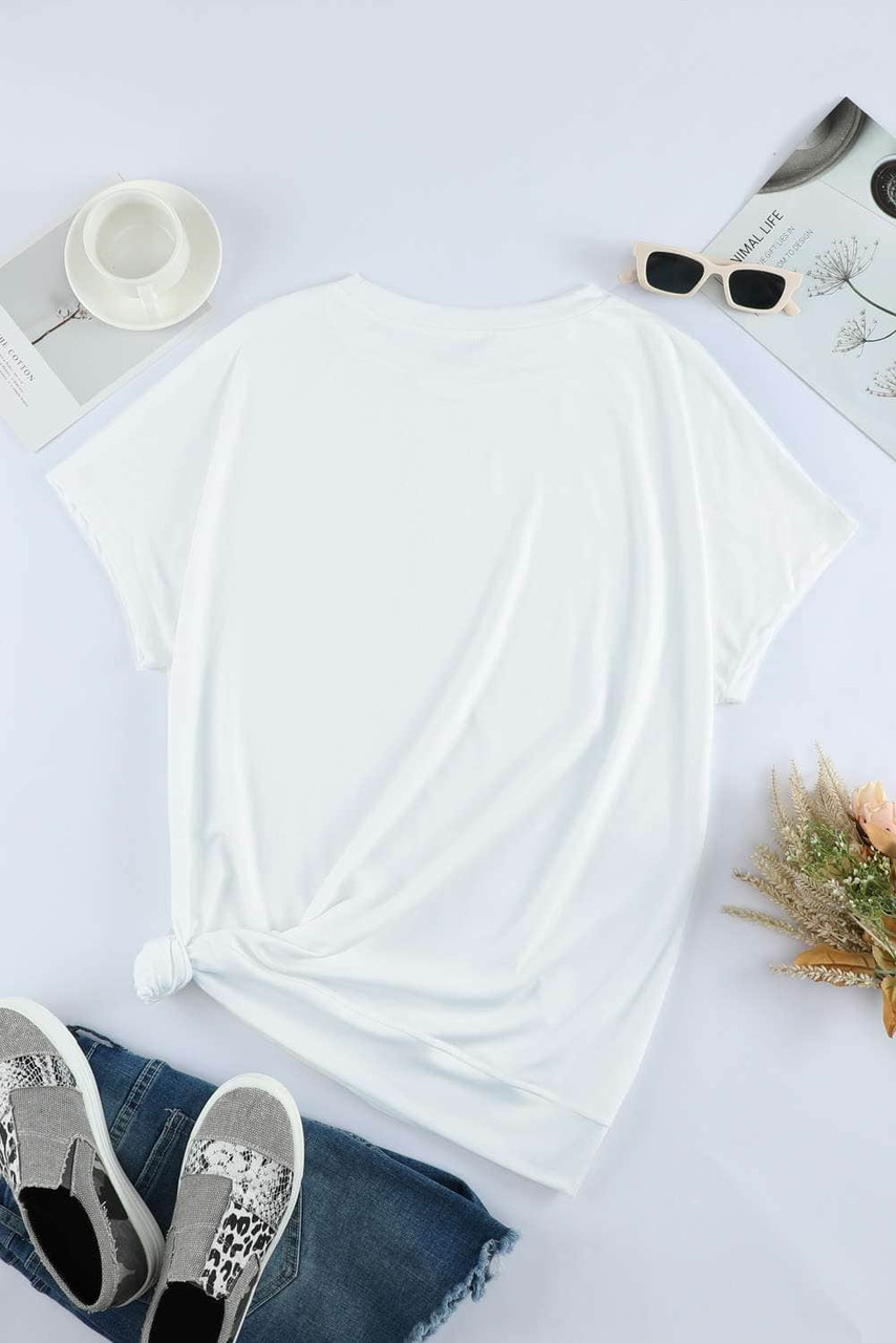 White Round Neck Short Sleeve Solid Color Tee